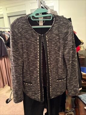Cache Black and White Tweed Open-Front Blazer